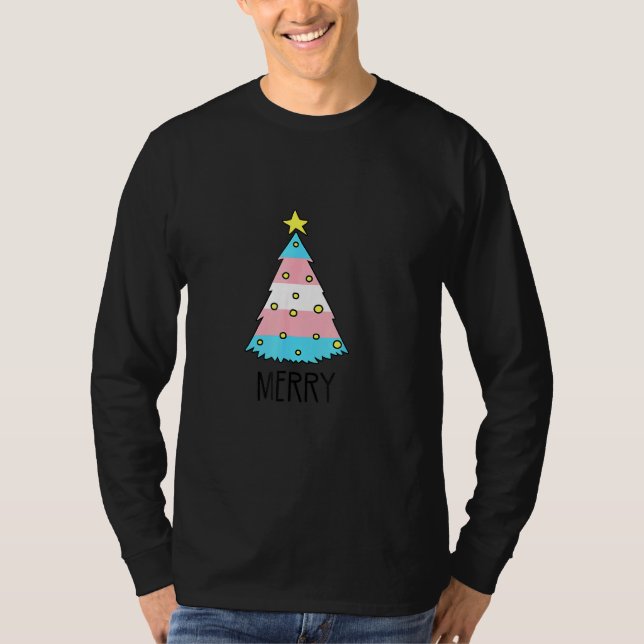 Trans Flag Christmas Tree Merry LGBT Transgender T-Shirt (Vorderseite)