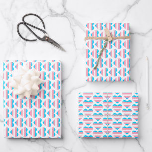 Trans Flag Herzmuster Geschenkpapier Set