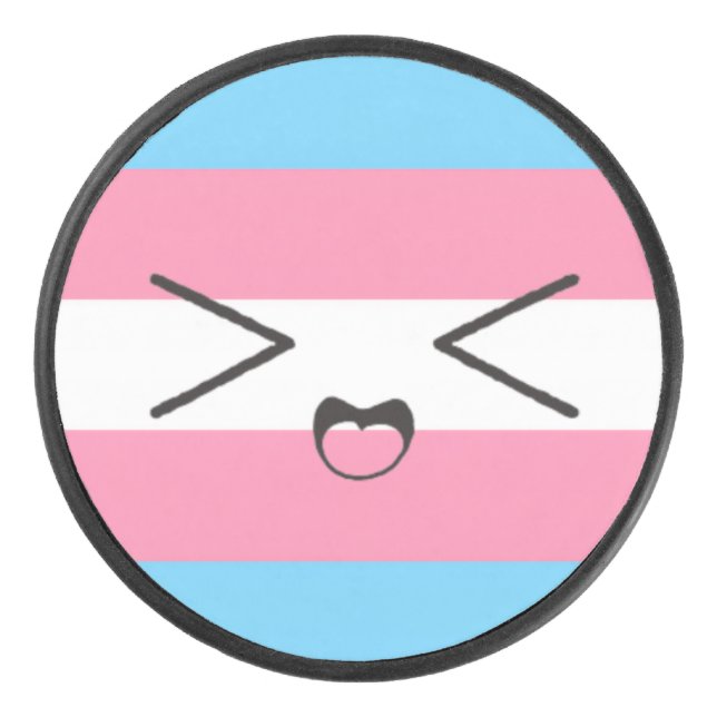 trans flag with cute excited face hockey puck (Vorderseite)