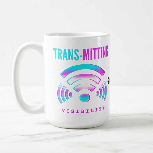 Trans-mitting Visibility Modern Glitch Transgender Kaffeetasse (Links)