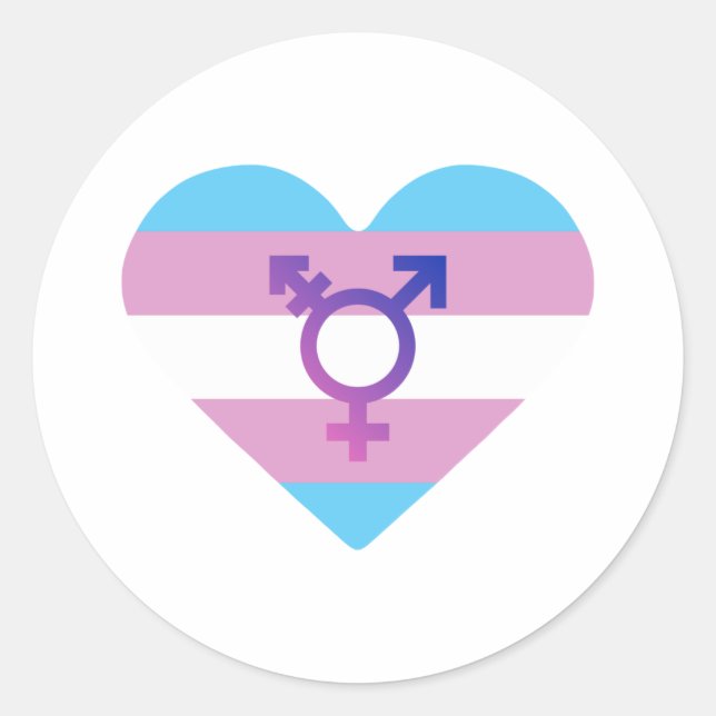Trans Pride Flag Herz Runder Aufkleber (Vorderseite)