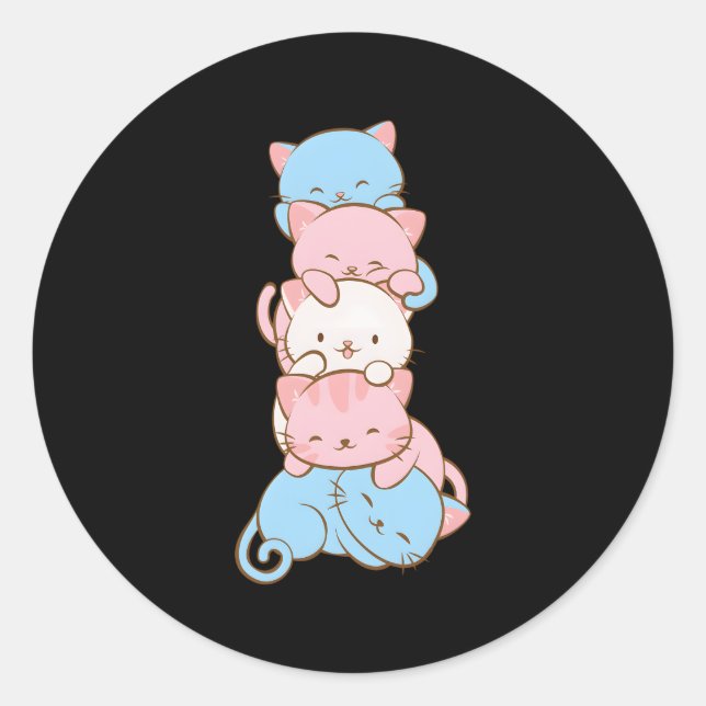 Trans Pride Flag Kawaii Cat Transgender Runder Aufkleber (Vorderseite)
