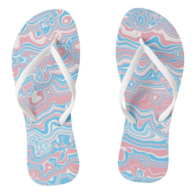 Trans Pride Flag Trippy Boho Groovy Wavy Streifen Flip Flops (Fußbett)