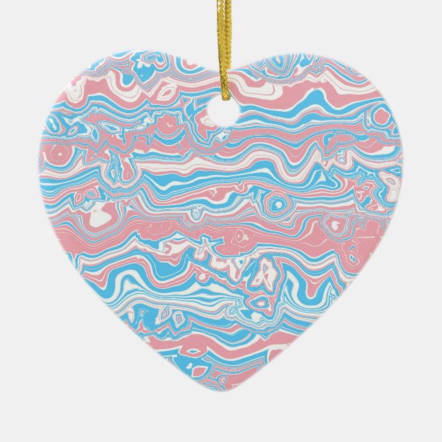 Trans Pride Flag Trippy Boho Groovy Wavy Streifen Keramik Ornament (Vorne)