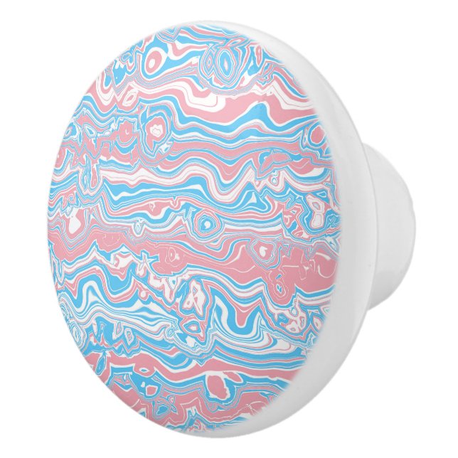 Trans Pride Flag Trippy Boho Groovy Wavy Streifen Keramikknauf (Rechts)