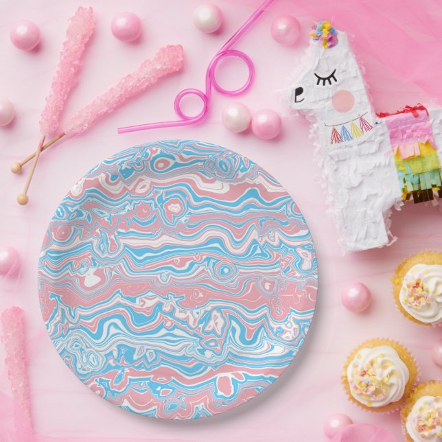 Trans Pride Flag Trippy Boho Groovy Wavy Streifen Pappteller (Party)