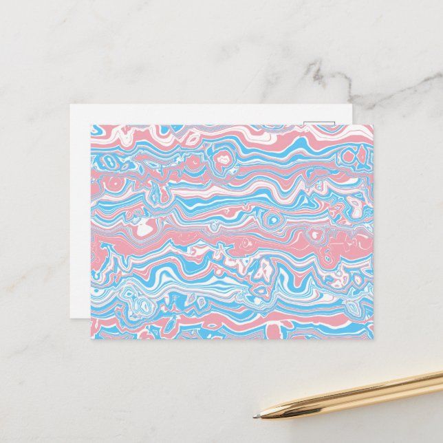 Trans Pride Flag Trippy Boho Groovy Wavy Streifen Postkarte (Vorderseite/Rückseite Beispiel)