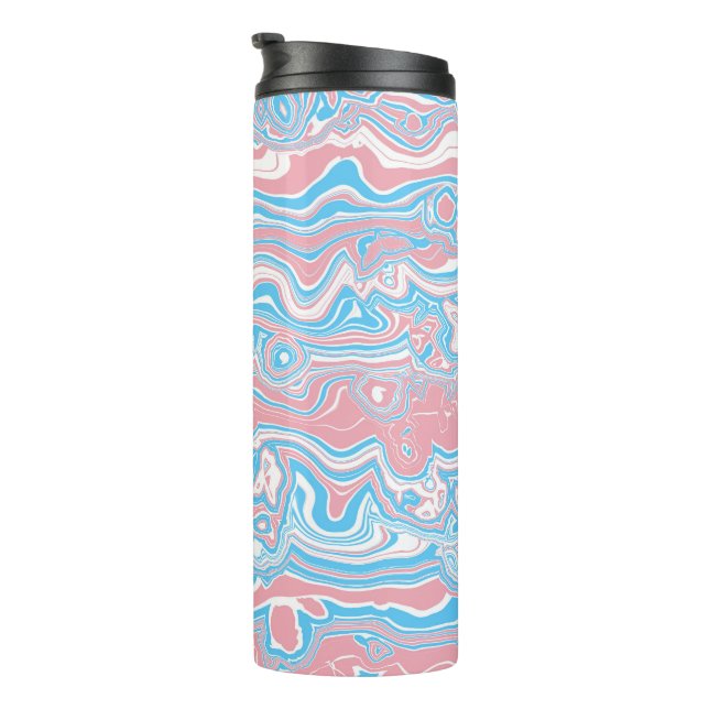 Trans Pride Flag Trippy Boho Groovy Wavy Streifen Thermosbecher (Nach rechts gedreht)