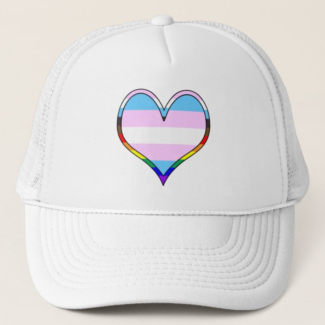 Trans Pride Heart Trucker Hat Truckerkappe (Vorderseite)