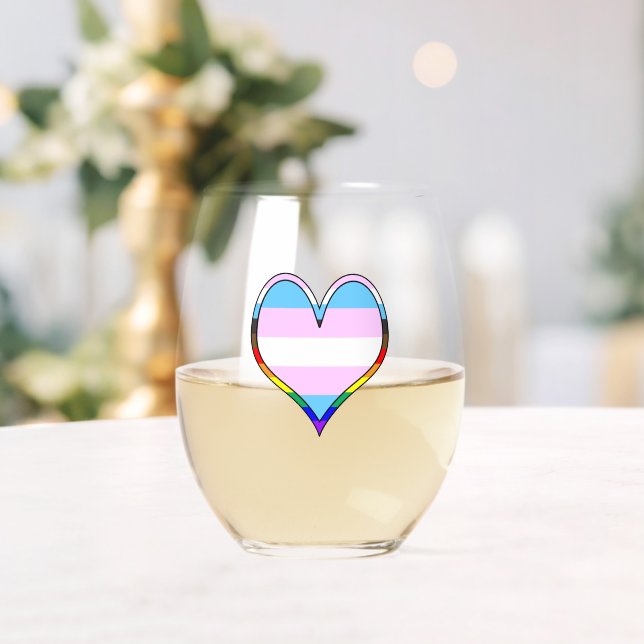 Trans Pride Heart Weinglas Ohne Stiel (Insitu (Hochzeit))