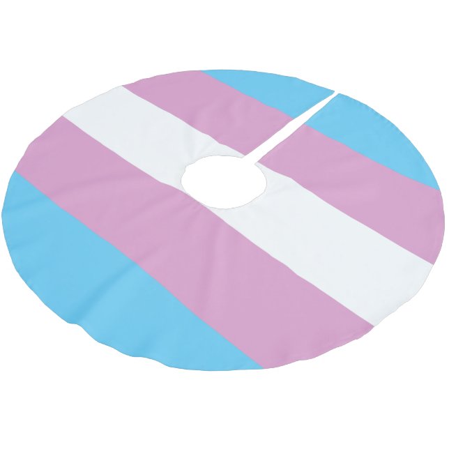 Trans-Pride-Markierung Polyester Weihnachtsbaumdecke (Schrägansicht)