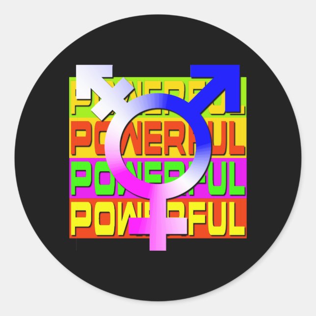 Trans Pride POWERFUL Farbbanner Runder Aufkleber (Vorderseite)