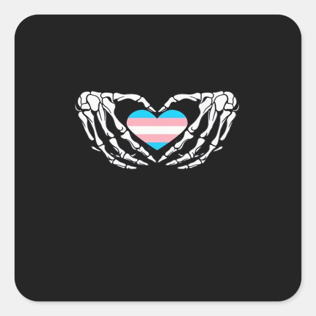 Trans Pride Skeleton Halloween Transgender Goth He Quadratischer Aufkleber (Vorderseite)
