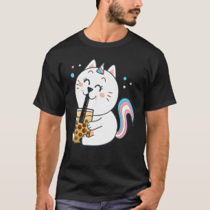 Trans Stolz Katze trinkt Boba-Tee  Bubble Tea Trau T-Shirt