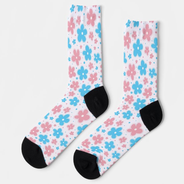 Trans Transgender Pride Flag Blume Doodle Pastel Socken (Linkes Detail)