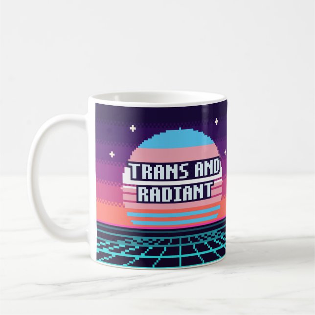 Trans und strahlender Pride-Pixel-Becher Kaffeetasse (Links)