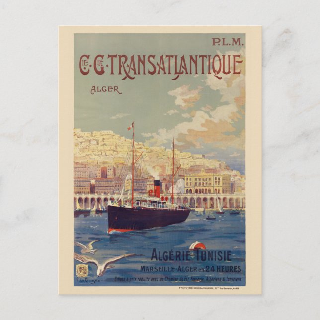 Transatlantique Alger Vintage Poster 1901 Postkarte (Vorderseite)