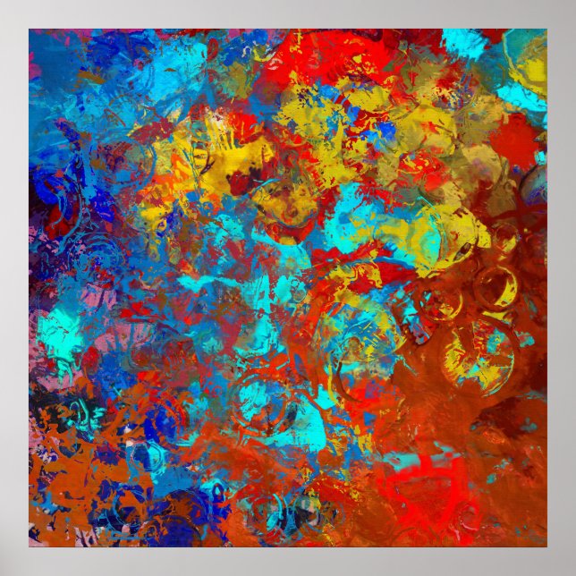 Transformations XXI Blauer Rot Aquamarin Abstrakt Poster (Vorne)