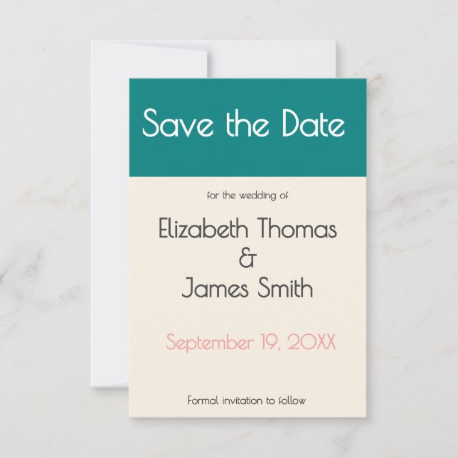 Transformative Teal Modern  Contemporary Wedding Save The Date (Vorderseite)