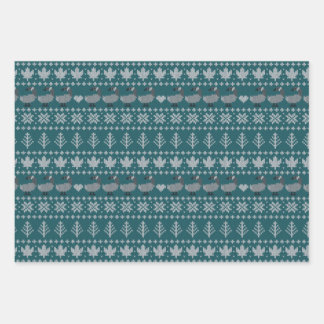 Transformatives Teal - Fair Isle - Feiertag Geschenkpapier Set