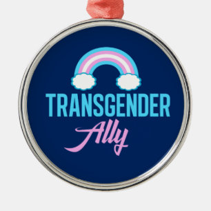 Transgender Ally Blue Pink Weiße Regenbogenunterst Silbernes Ornament