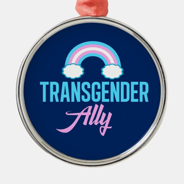 Transgender Ally Blue Pink Weiße Regenbogenunterst Silbernes Ornament (Vorne)