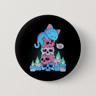 Transgender Ästhetik Kawaii Katze auf Skulls Subti Button