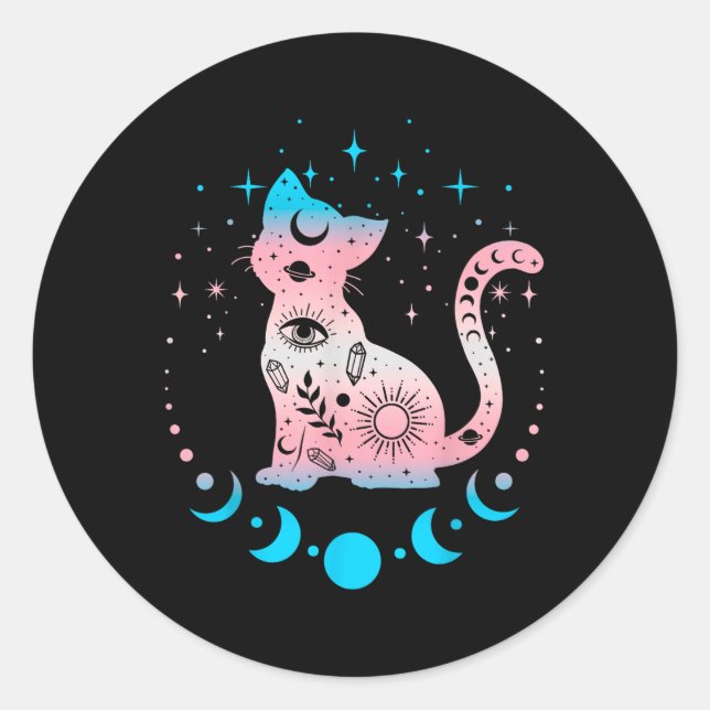 Transgender Cat Astrologie Celestial Lgbt Pride Tr Runder Aufkleber (Vorderseite)