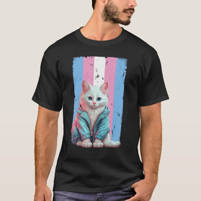 Transgender Cat Trans Flag LGBT Pride Transsexual T-Shirt (Vorderseite)
