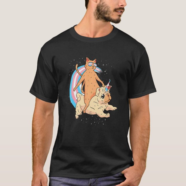 Transgender Cat Trans Pride Mops Transsexuelle Fla T-Shirt (Vorderseite)