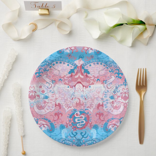 Transgender Dragon Damask - Farbe des Trans-Strich Pappteller (Hochzeit)
