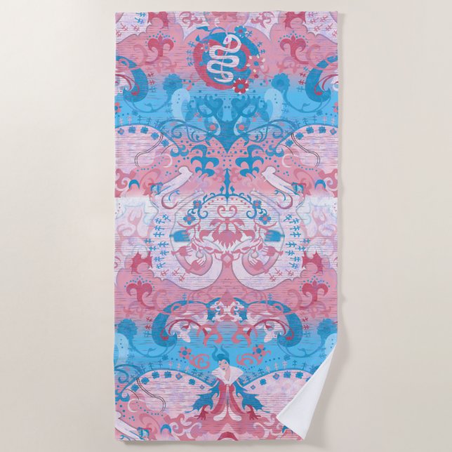 Transgender Dragon Damask - Farbe des Trans-Strich Strandtuch (Vorderseite)
