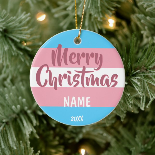 Transgender Flag Personalisierte Weihnachtsfeier K Keramik Ornament (Baum)