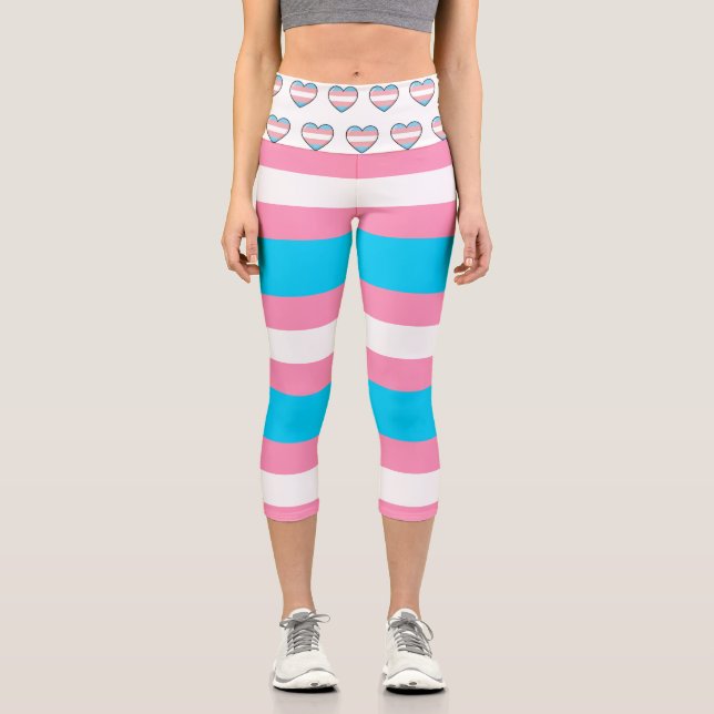 Transgender Flag Pink, White and Blue LGBTQIA+ Capri Leggings (Vorderseite)