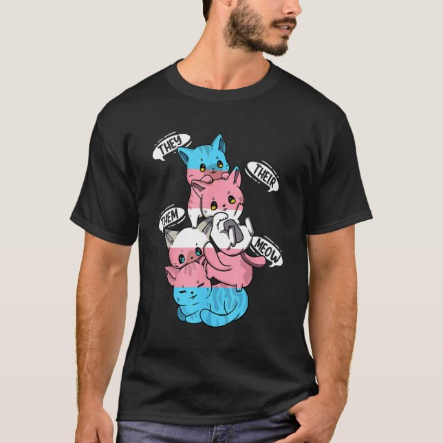 Transgender Flag They Their Them Meow  Cat  LGBT 1 T-Shirt (Vorderseite)