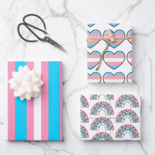 Transgender-Herzen, Regenbögen und Flaggen-Geburts Geschenkpapier Set