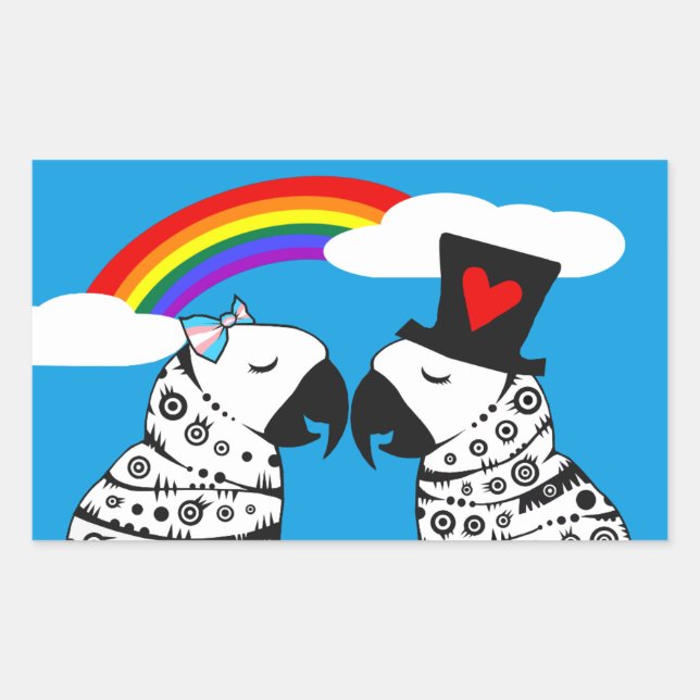 Transgender Parrot Girl mit Boyfriend Rechteckiger Aufkleber (Vorderseite)