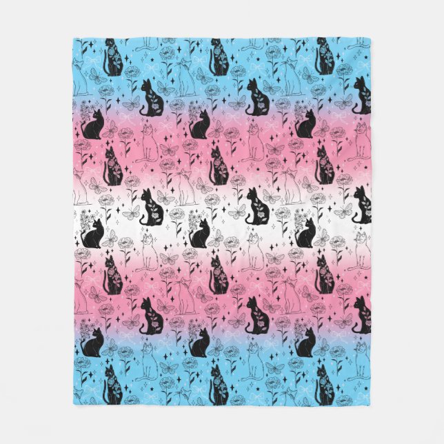Transgender Pride Black Cat - Mystische Hexe Fleecedecke (Vorderseite)