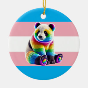 Transgender Pride Flag with Rainbow Panda Keramik Ornament