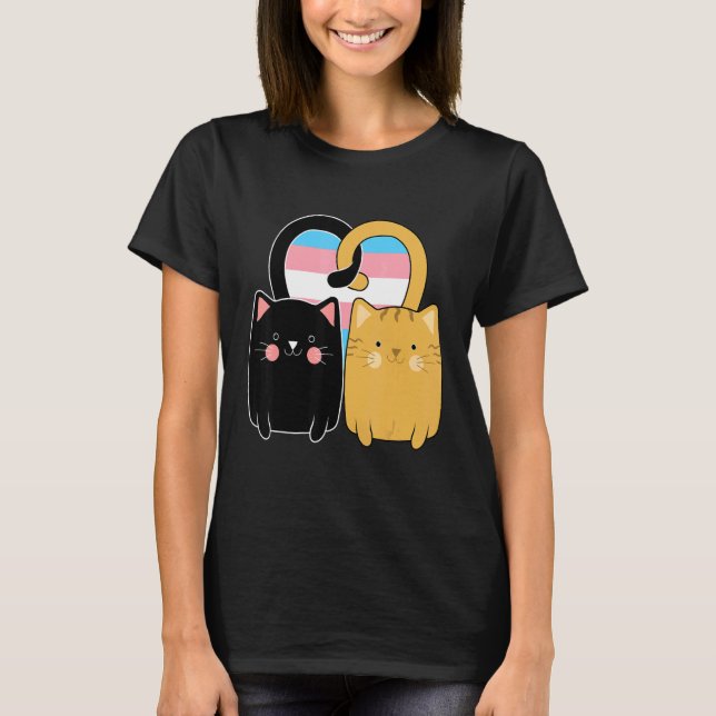 Transgender-Pride-Flaggenkatzen Herz-LGBT-Trans T-Shirt (Vorderseite)