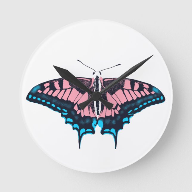 Transgender-Pride-Frack-Butterfly Runde Wanduhr (Vorderseite)