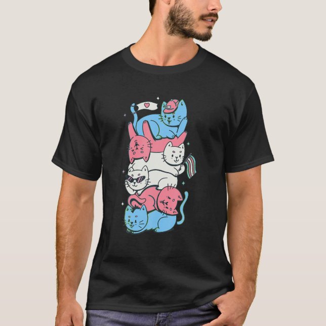 Transgender Pride Funny Kawaii Kitty Cat Stack Tra T-Shirt (Vorderseite)