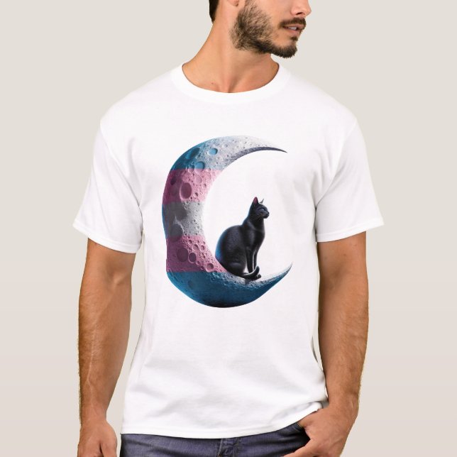 Transgender Pride LGBTQ Space Cat Moon LGBT Gay T-Shirt (Vorderseite)