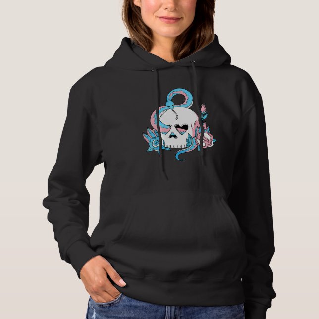 Transgender Pride Trans Flag Skull Snakes Roses Su Hoodie (Vorderseite)