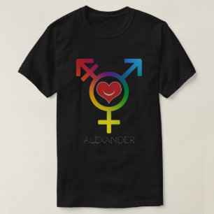 Transgender Rainbow Heart Lächelnd Gay LGBT Custom T-Shirt