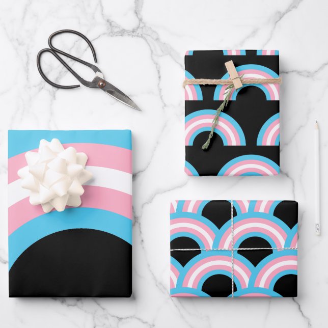 Transgender Rainbow Pride Black Geschenkpapier Set (Vorderseite)