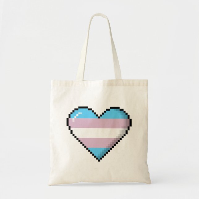 Transgender-Stolz-8-Bitpixel-Herz Tragetasche (Vorne)