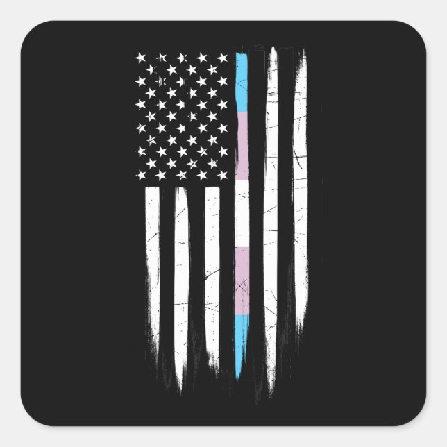 Transgender Thin Line American Flag Quadratischer Aufkleber (Vorderseite)