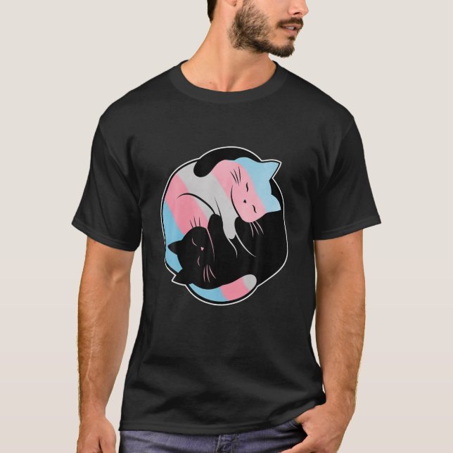 Transgender Yin Yang Cat, Trans Pride Flag LGBT Ga T-Shirt (Vorderseite)
