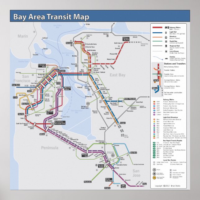 Transitkarte für Bay Area mit detaillierter Legend Poster (Vorne)
